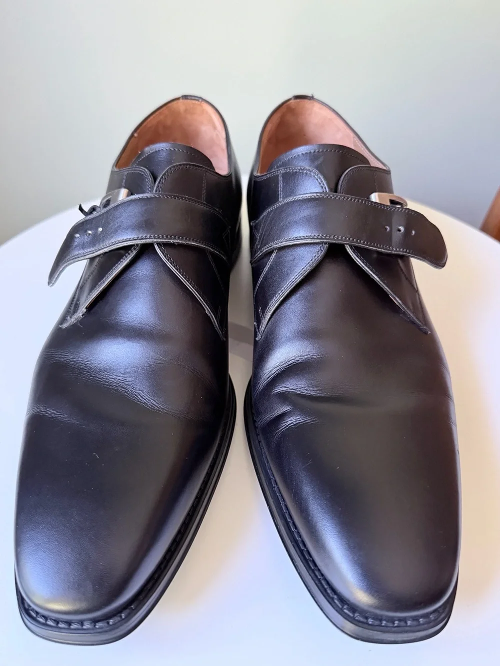Magnanni Black Leather Monk Strap Dress Shoes Single Monk Buckle Oxford Portugal